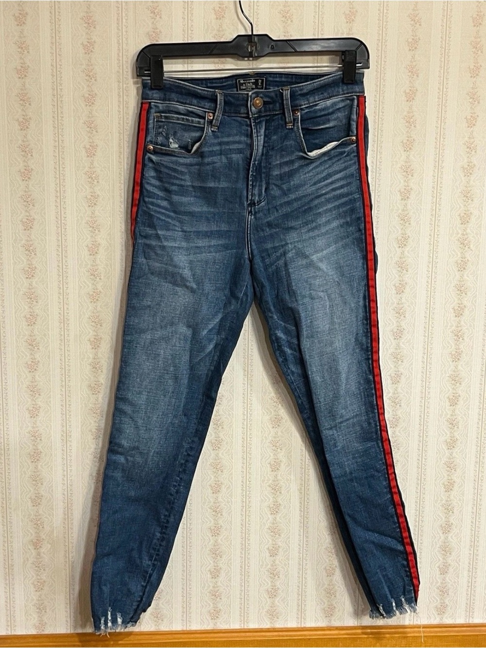 Dark Wash Jeans with Red Side Stripe